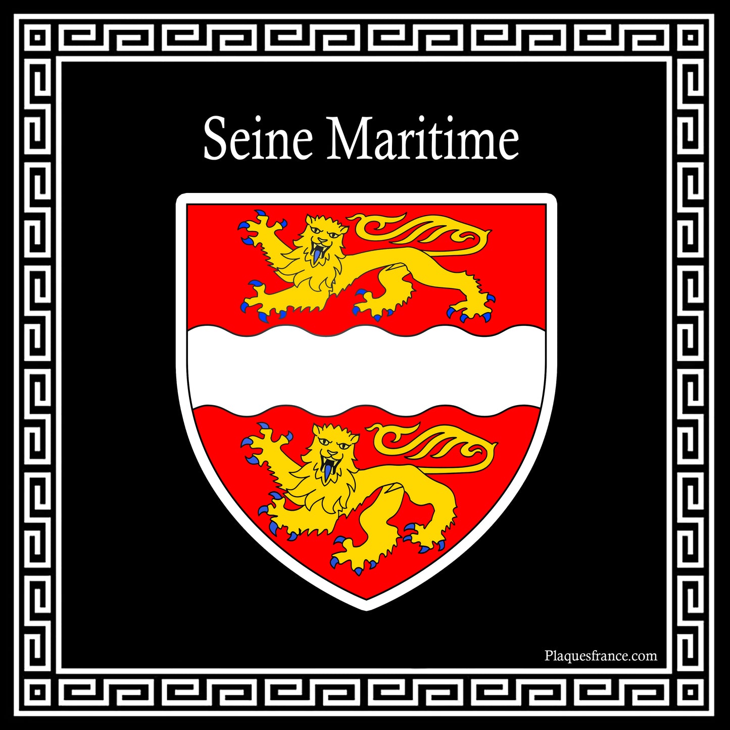Plaque métal décorative  carrée noire  30 cm x  30cm blason Normandie (76)