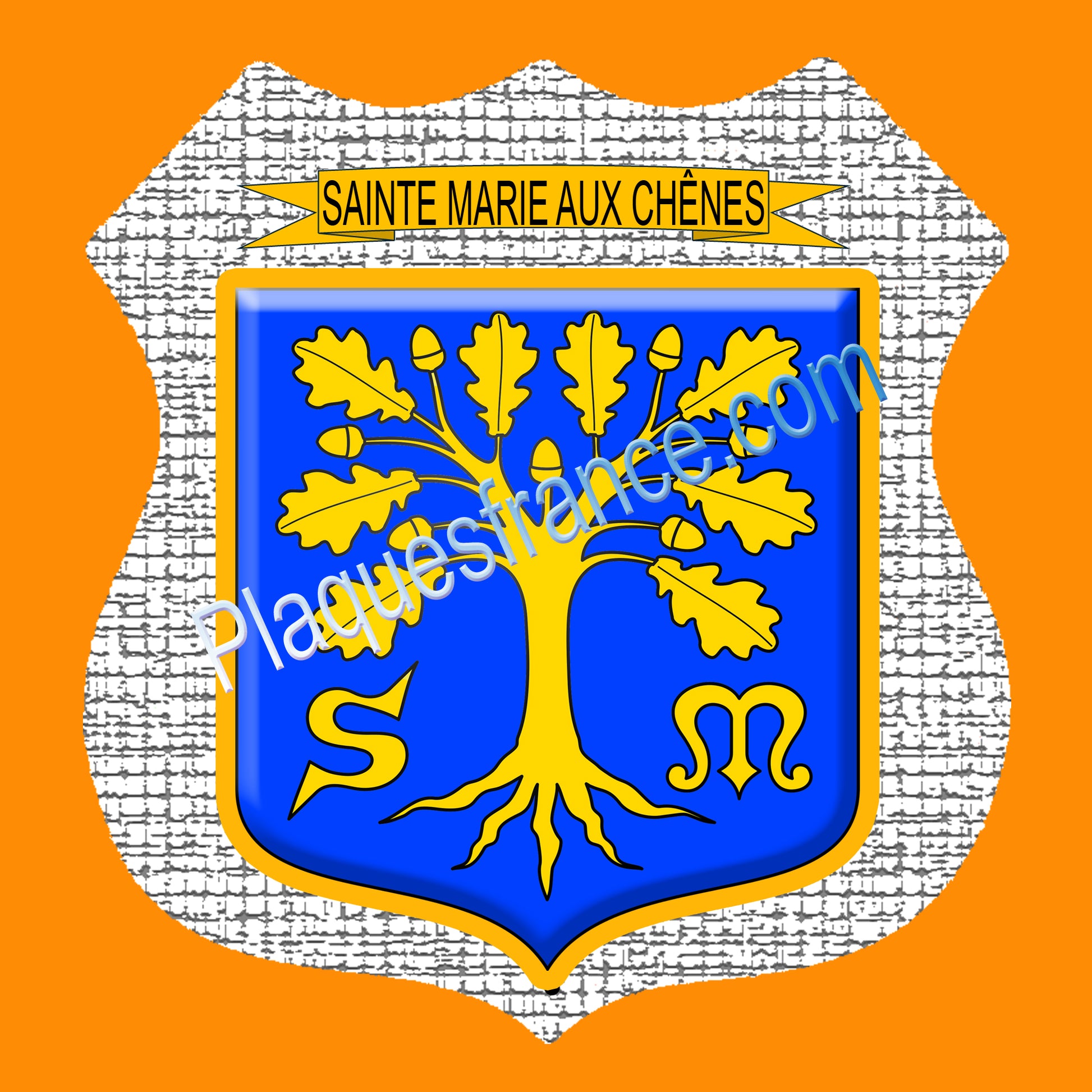 Plaque écusson blason Sainte Marie aux Chênes Fond craquelres