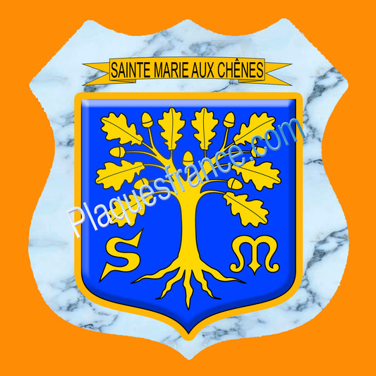 Plaque écusson blason Sainte Marie aux Chênes Fond marbre