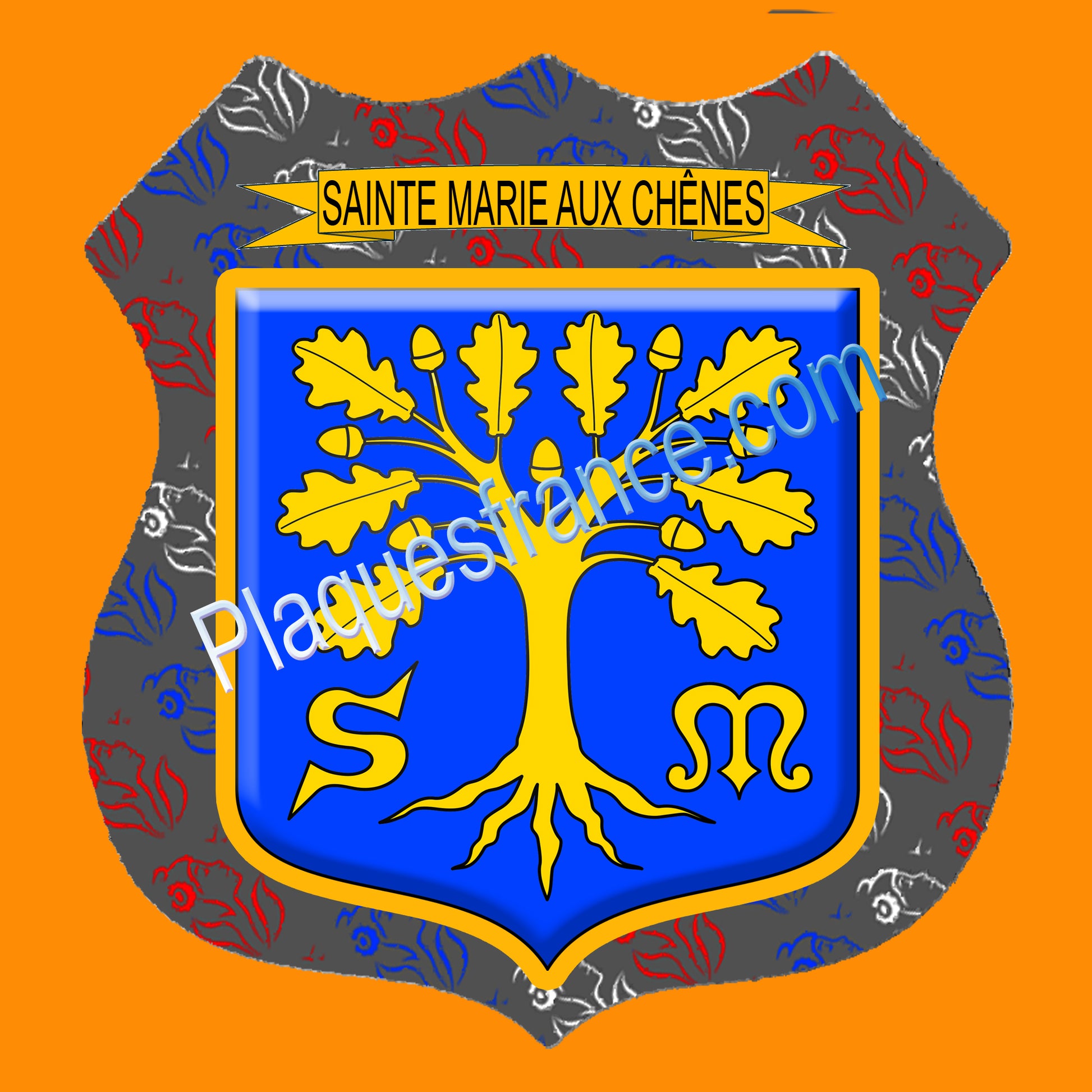 Plaque écusson blason Sainte Marie aux Chênes Fond marianne