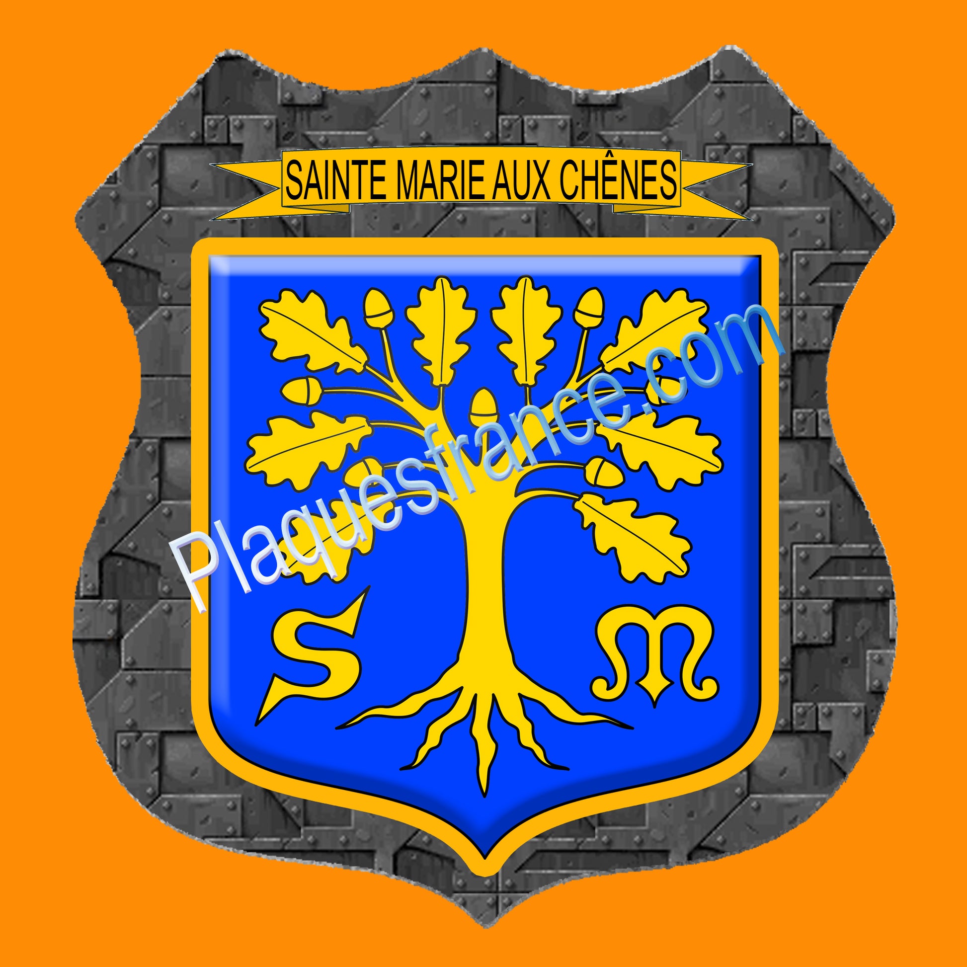 Plaque écusson blason Sainte Marie aux Chênes Fond plaques métal