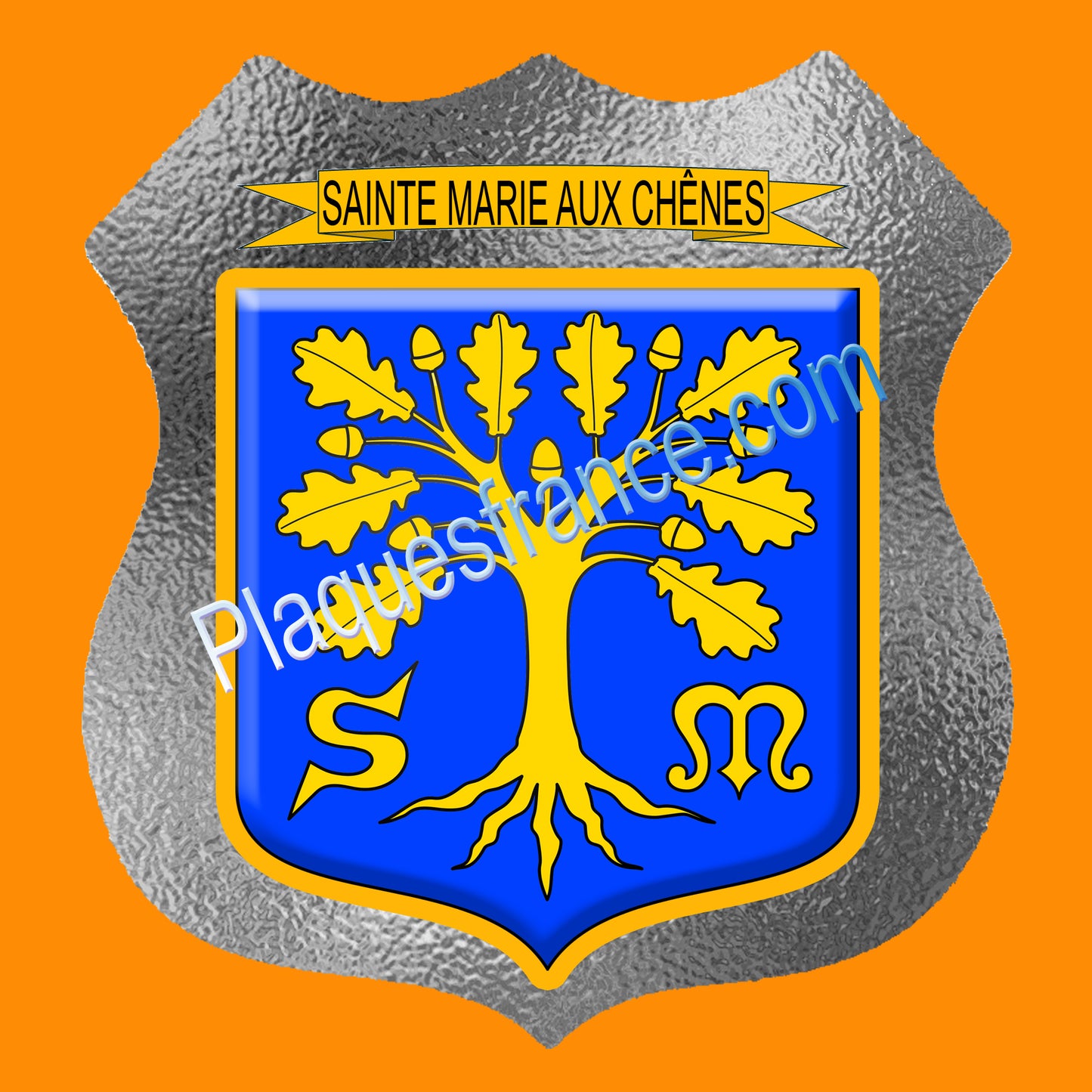 Plaque écusson blason Sainte Marie aux Chênes Fond verre dépoli