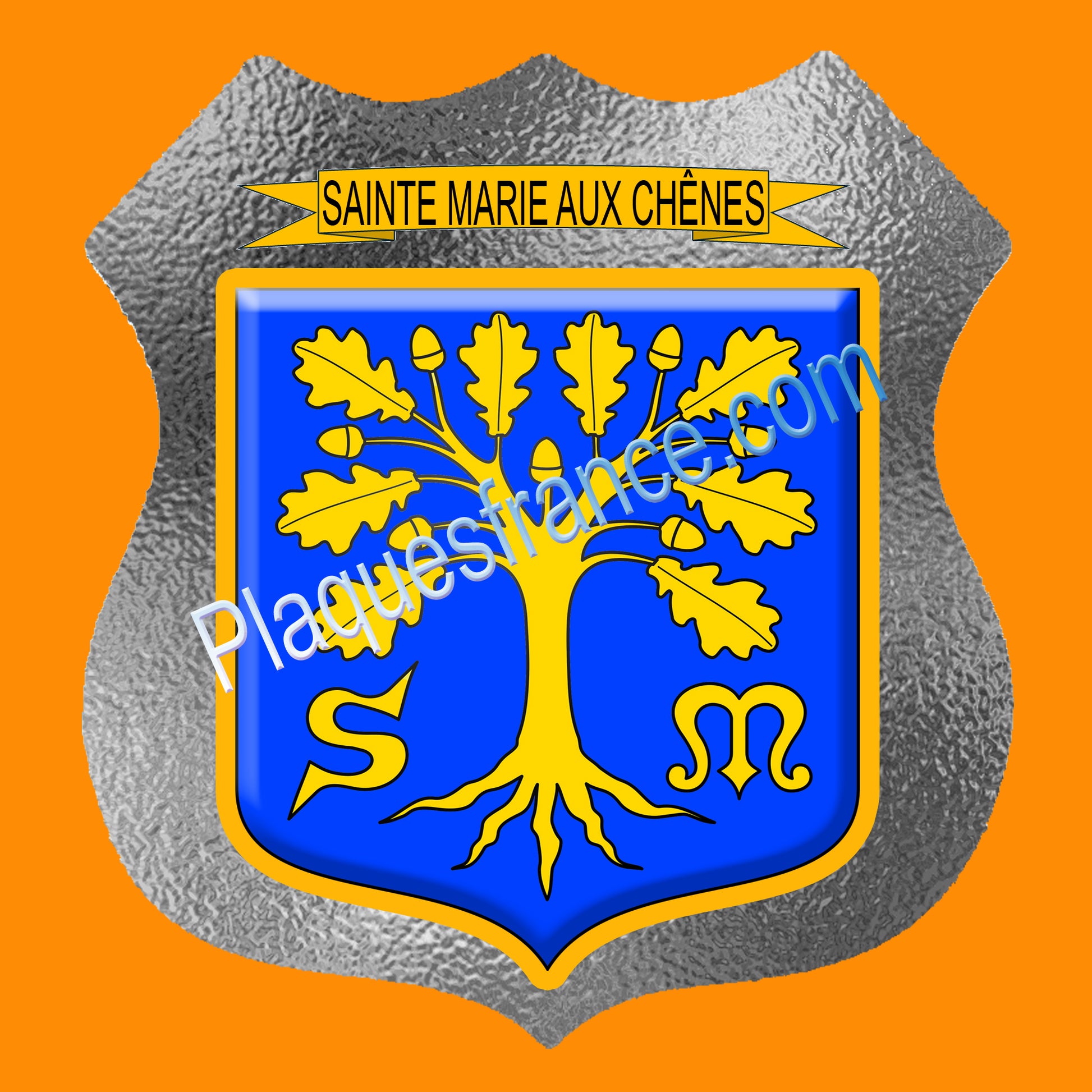 Plaque écusson blason Sainte Marie aux Chênes Fond verre dépoli