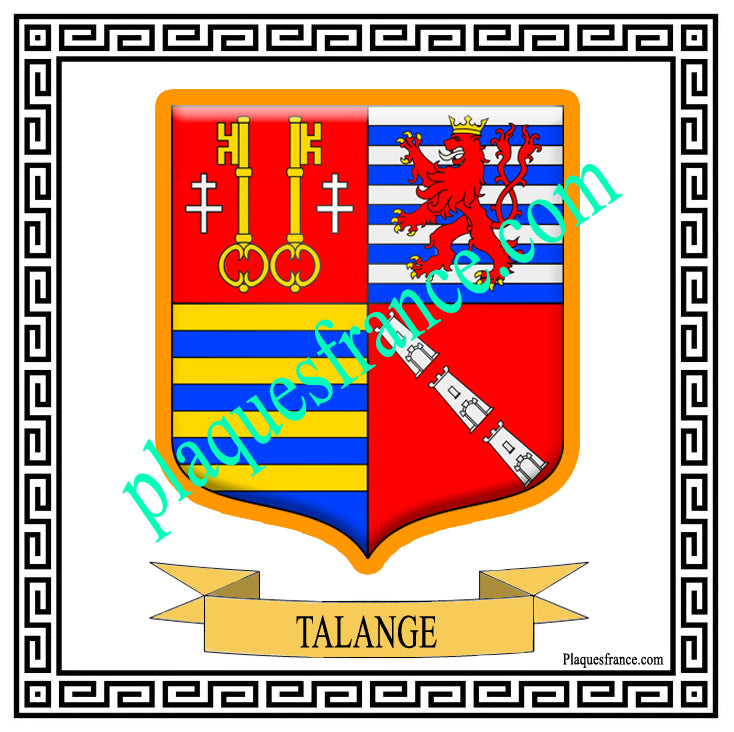 Plaque métal décorative fond blanc carrée 30 x  30 cm blason Talange, canton Le Sillon Mosellan, Moselle 57