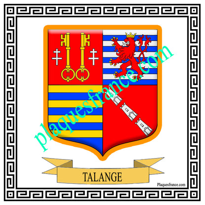 Plaque métal décorative fond blanc carrée 30 x  30 cm blason Talange, canton Le Sillon Mosellan, Moselle 57