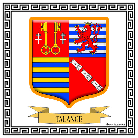 Plaque métal décorative fond blanc carrée 30 x 30 cm blason Guénange, canton de Metzervisse, Moselle 57