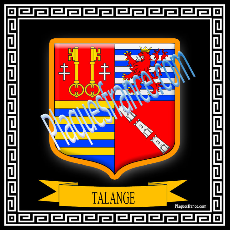 Plaque métal décorative fond noir carrée 30 x  30 cm blason Talange, canton Le Sillon Mosellan, Moselle 57