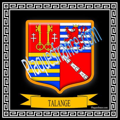 Plaque métal décorative fond noir carrée 30 x  30 cm blason Talange, canton Le Sillon Mosellan, Moselle 57