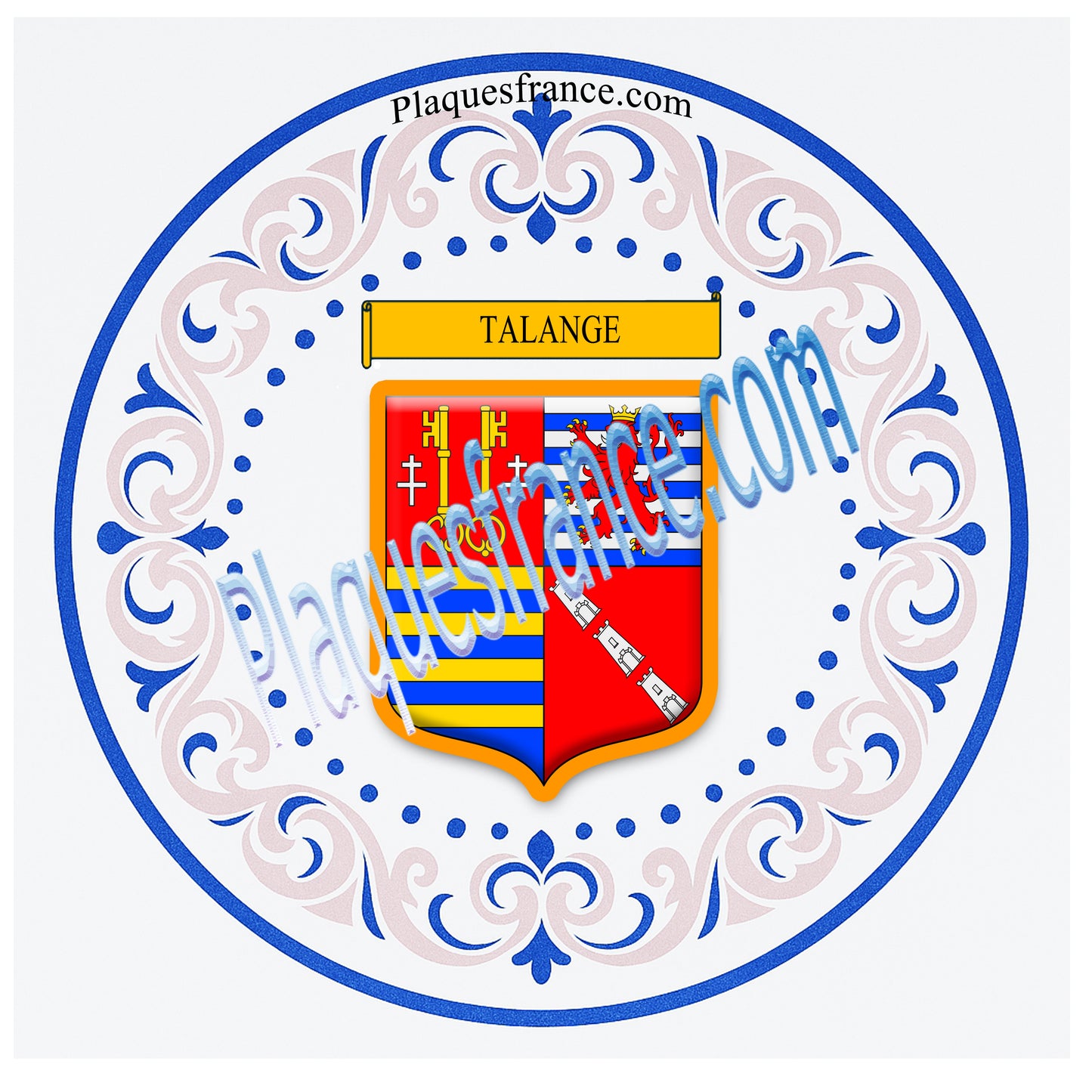 Plaque métal décorative aile lys ronde Ø 30 cm blason Talange, canton Le Sillon Mosellan, Moselle 57