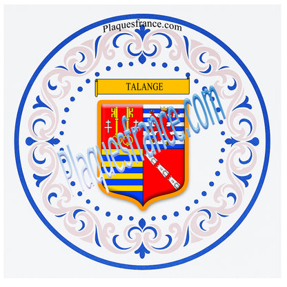 Plaque métal décorative aile lys ronde Ø 30 cm blason Talange, canton Le Sillon Mosellan, Moselle 57