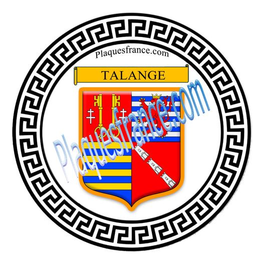 Plaque métal décorative fond blanc ronde Ø 30 cm blason Talange, canton Le Sillon Mosellan, Moselle 57