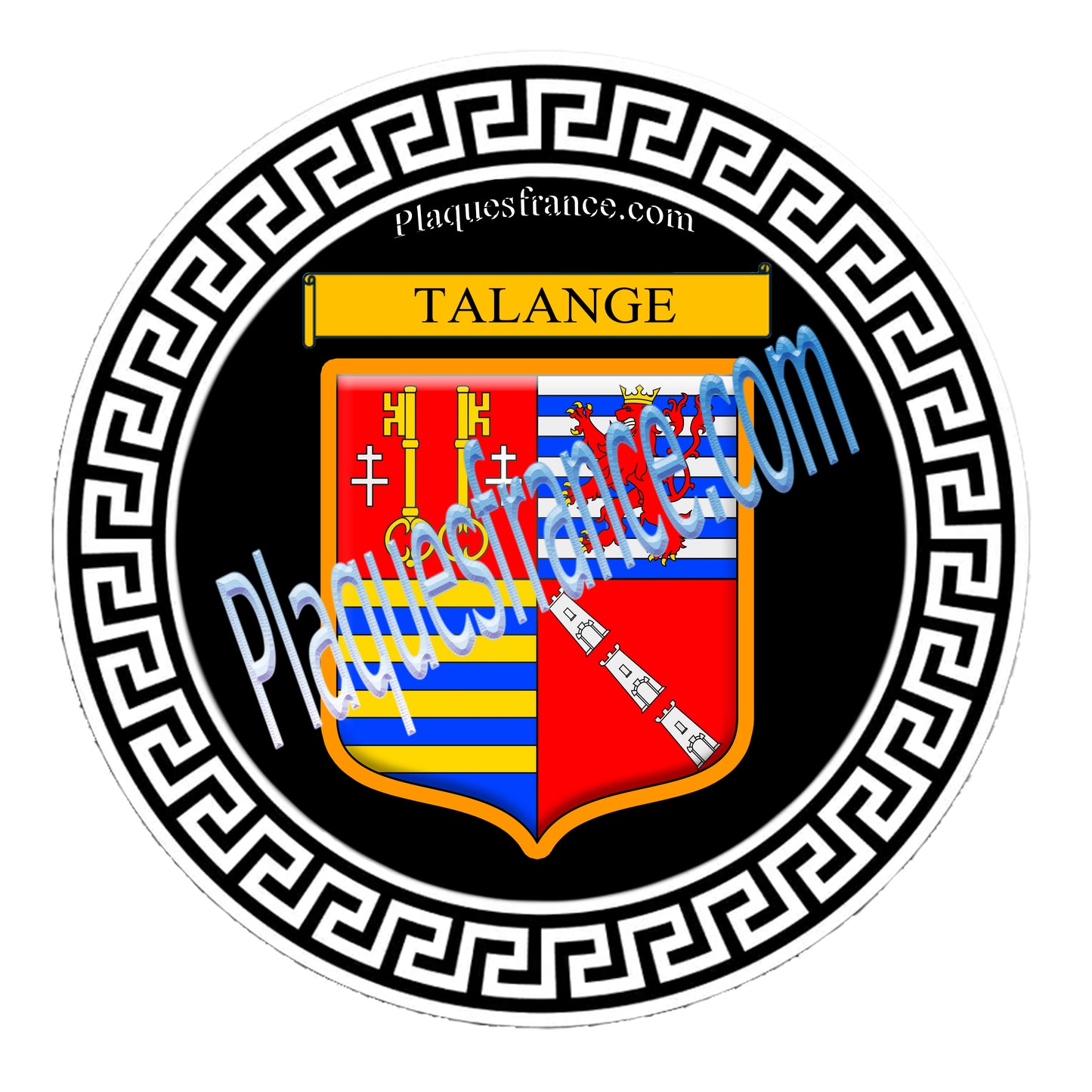 Plaque métal décorative fond noir ronde Ø 30 cm blason Talange, canton Le Sillon Mosellan, Moselle 57