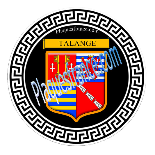 Plaque métal décorative fond noir ronde Ø 30 cm blason Talange, canton Le Sillon Mosellan, Moselle 57