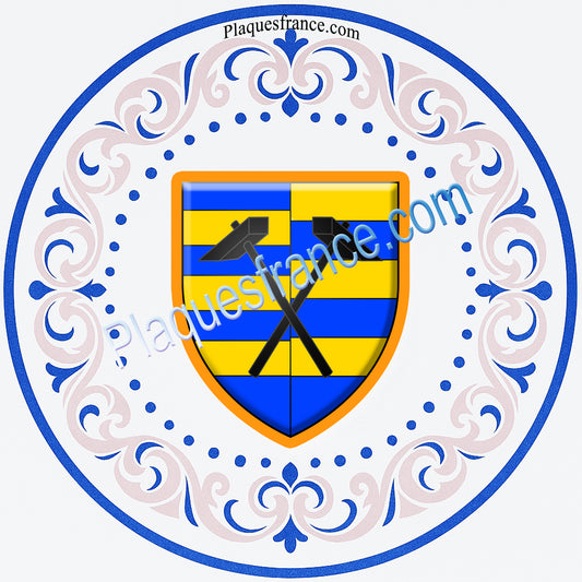 Plaque métal décorative assiette aile lys ronde Ø 30 cm blason Uckange, canton de Fameck, Moselle 57