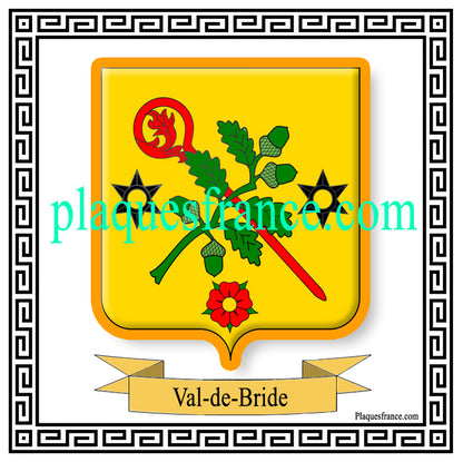 Plaque métal décorative fond blanc carrée 30x30 cm blason de Val-de-Bride, canton du Saulnois Moselle 57