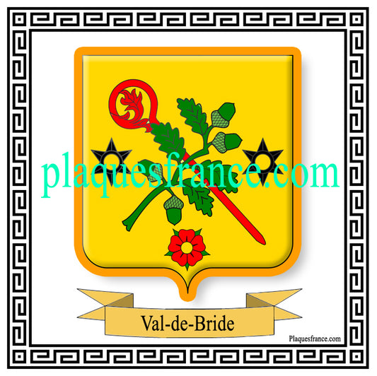 Plaque métal décorative fond blanc carrée 30x30 cm blason de Val-de-Bride, canton du Saulnois Moselle 57