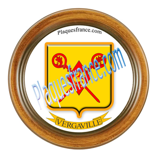 Plaque métal décorative format rond Ø 30 cm cadre bois Vergaville, canton du Saulnois, Moselle 57