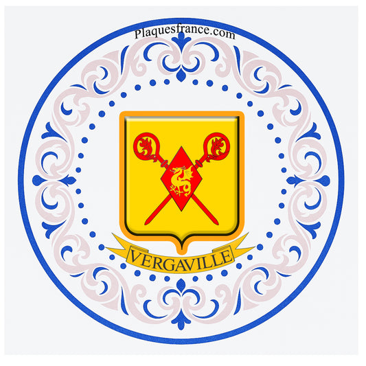 Plaque métal décorative aile lys ronde Ø 30 cm blason Vergaville, canton du Saulnois Moselle 57