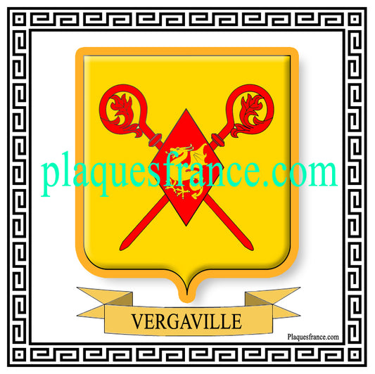 Plaque métal décorative fond blanc carrée 30x30 cm blason de Vergaville, canton du Saulnois Moselle 57