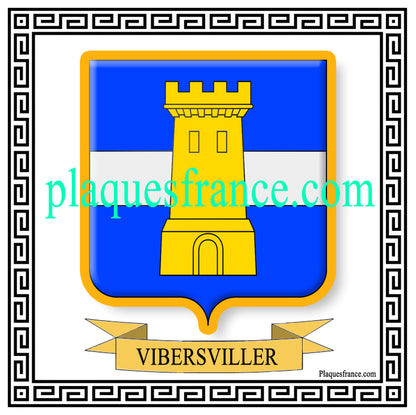 Plaque métal décorative fond blanc carrée 30x30 cm blason de Vibersviller, canton du Saulnois Moselle 57