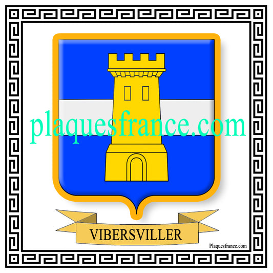 Plaque métal décorative fond blanc carrée 30x30 cm blason de Vibersviller, canton du Saulnois Moselle 57