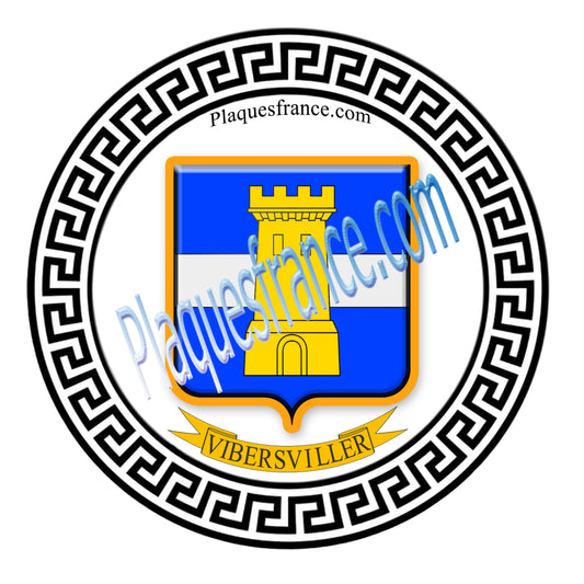 Plaque métal décorative fond blanc ronde Ø 30 cm Vibersviller, canton du Saulnois Moselle 57