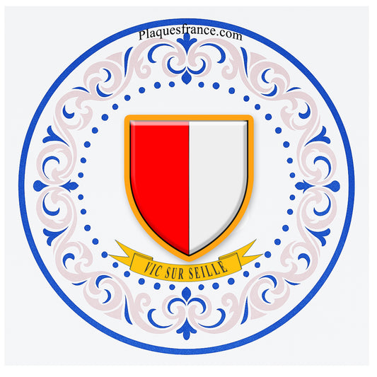 Plaque métal décorative aile lys ronde Ø 30 cm blason Vic-sur-Seille, canton du Saulnois Moselle 57