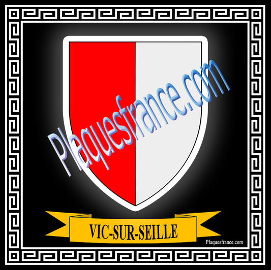 Plaque métal décorative fond noir carrée 30x30 cm blason de Vic-sur-Seille, canton du Saulnois Moselle 57
