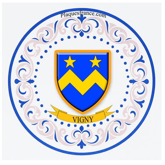 Plaque métal décorative aile lys ronde Ø 30 cm blason Vigny, canton du Saulnois Moselle 57
