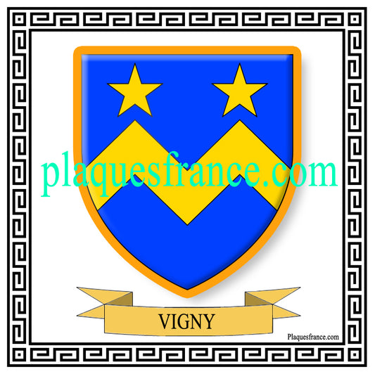Plaque métal décorative fond noir carrée 30x30 cm blason de Vigny, canton du Saulnois Moselle 57