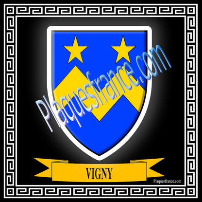 Plaque métal décorative fond blanc carrée 30x30 cm blason de Vigny, canton du Saulnois Moselle 57