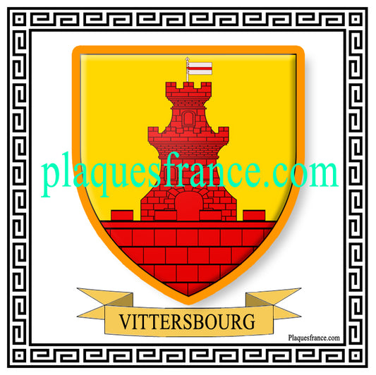 Plaque métal décorative fond blanc carrée 30x30 cm blason de Vittersbourg, canton du Saulnois Moselle 57