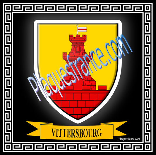 Plaque métal décorative fond noir carrée 30x30 cm blason de Vittersbourg, canton du Saulnois Moselle 57