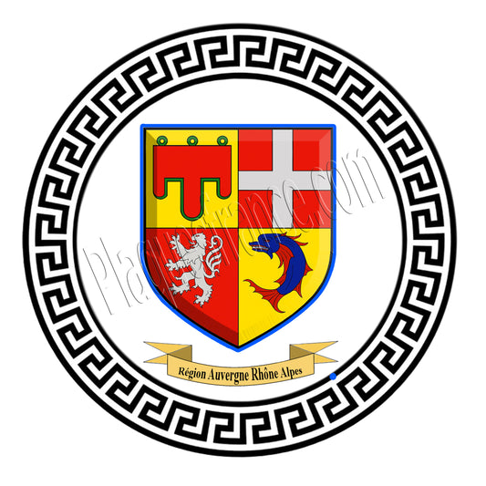 Plaque métal décorative blason auvergne rhône alpes dans cercle fond blanc DROP