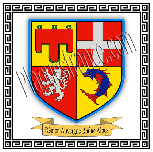 Plaque métal décorative fond blanc avec blason région Auvergne rhône Alpes