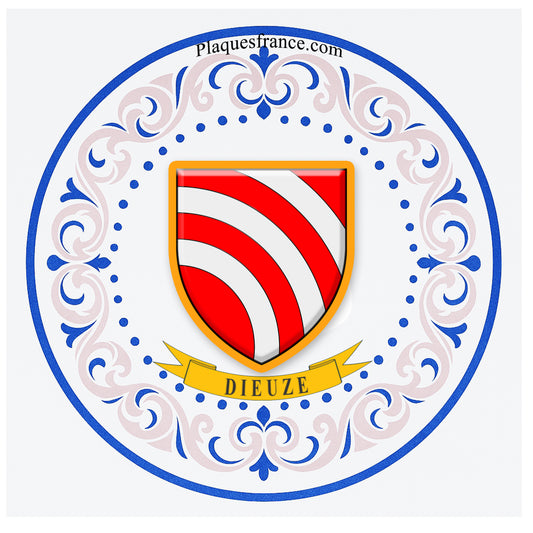 Plaque métal décorative aile lys ronde Ø 30 cm blason Dieuze, canton du Saulnois Moselle 57