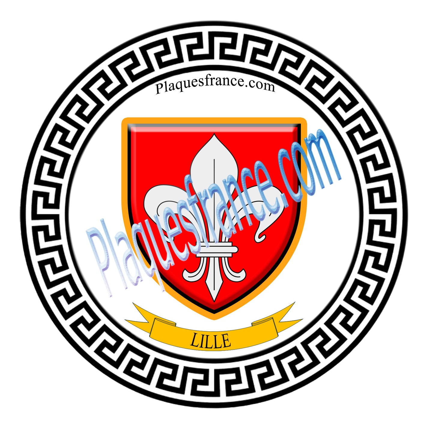 Plaque métal décorative fond blanc ronde Ø 30 cm Lille, canton de Lille Nord 59