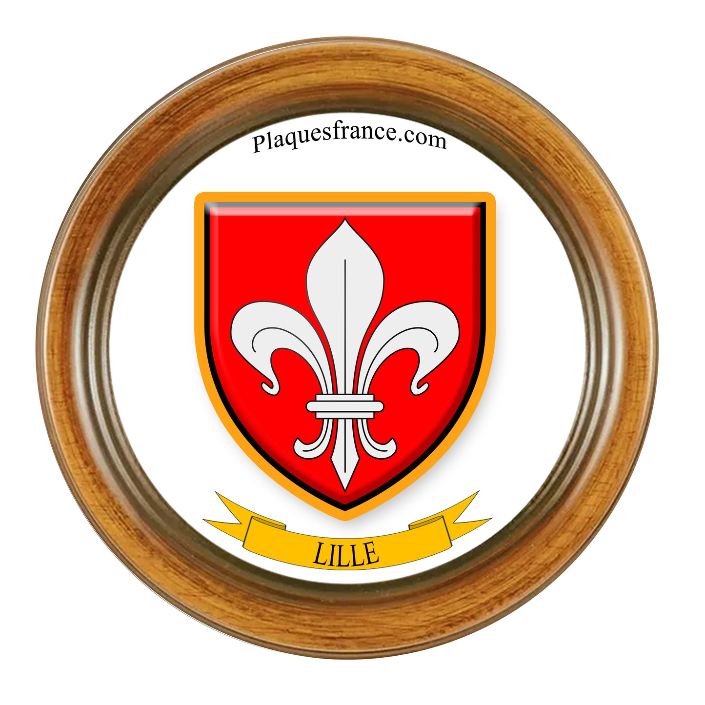 Plaque métal décorative format rond Ø 30 cm cadre bois Lille, canton de Lille, Nord 59