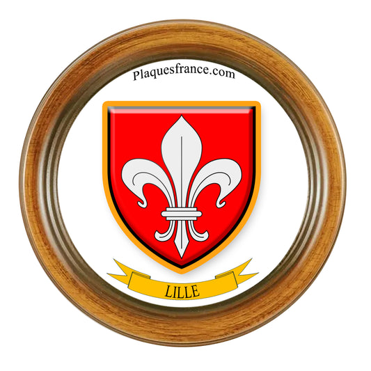 Plaque métal décorative format rond Ø 30 cm cadre bois Lille, canton de Lille, Nord 59