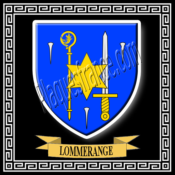 Plaque métal décorative carrée 30x30 cm fond noir blason Lommerange Moselle 57