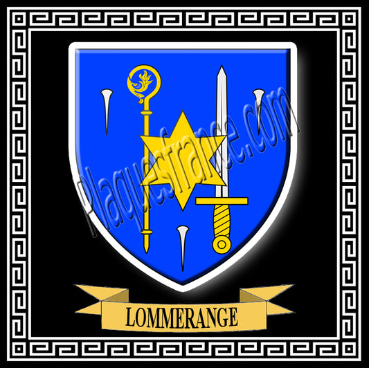 Plaque métal décorative carrée 30x30 cm fond noir blason Lommerange Moselle 57