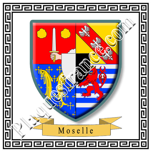 Plaque métal décorative 30x30cm fond BLANC avec le blason de la Moselle