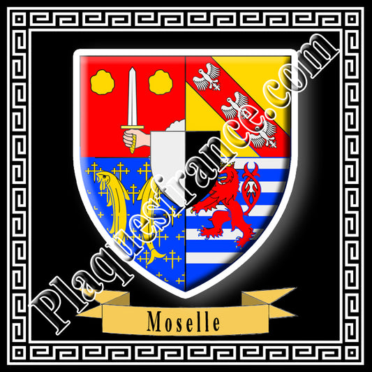 Plaque métal décorative 30x30cm fond noir avec le blason de la Moselle