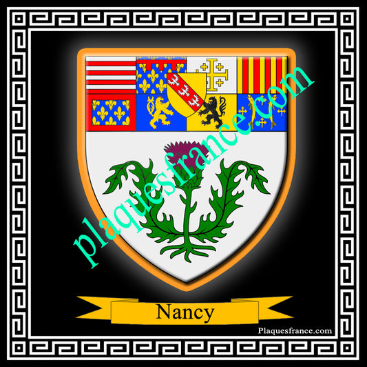 Plaque métal décorative fond noir carrée 30x30 cm blason de Nancy,  Meurthe et Moselle 54