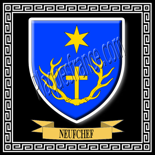 Plaque métal décorative carrée 30x30 cm fond noir blason Neufchef Moselle 57