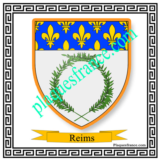 Plaque métal décorative fond blanc carrée 30x30 cm blason de Reims, Marne 51