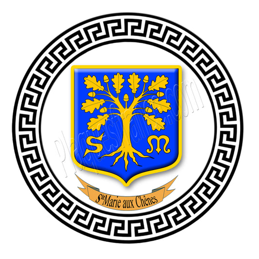 Plaque métal décorative ronde  blason Sainte Marie aux Chênes (57), fond blanc