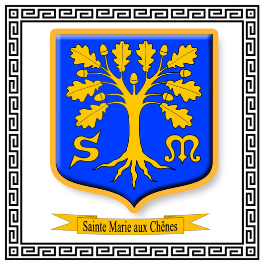 Plaque métal décorative, fond blanc  blason de Sainte Marie aux Chênes, (57)