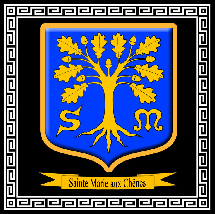 Plaque métal décorative, fond noir  blason de Sainte Marie aux Chênes, (57)