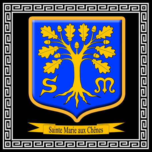 Plaque métal décorative, fond noir  blason de Sainte Marie aux Chênes, (57)